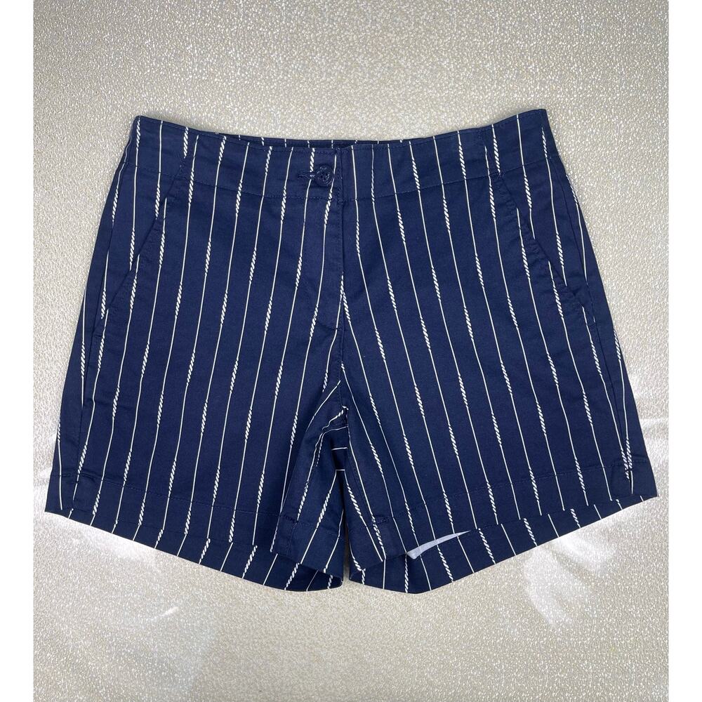 NWT Nautica Navy Seas Striped Mid Rise Twill Shorts  Coastal Cotton Size 4 Med - Picture 2 of 10